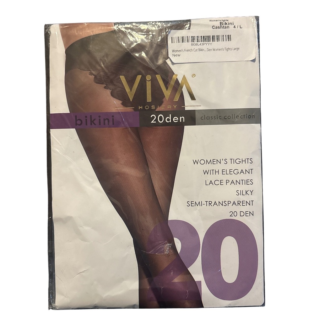 NEW Viva Hosiery Bikini 20 Den Sheer Shaping Lace Tights Cashtan Brown L